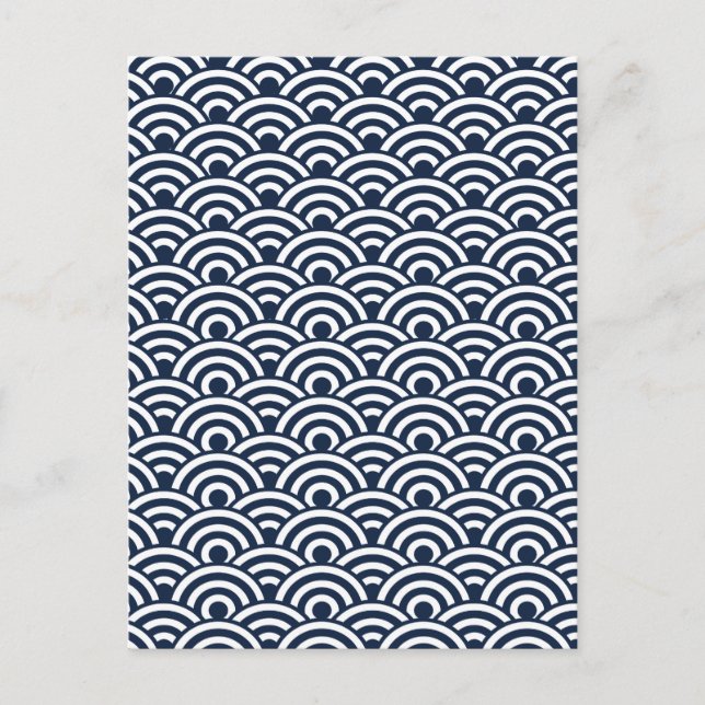 Navy Blue White Japanese Wave Pattern Postcard (Front)