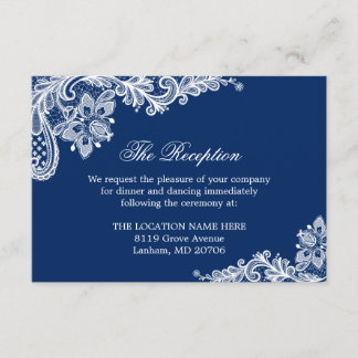 Navy Blue White Lace Wedding Information Details Enclosure Card