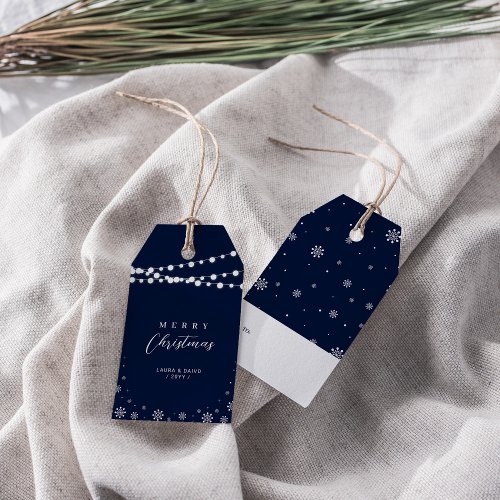 Navy Blue  White  Lights  Snow Merry Christmas Gift Tags