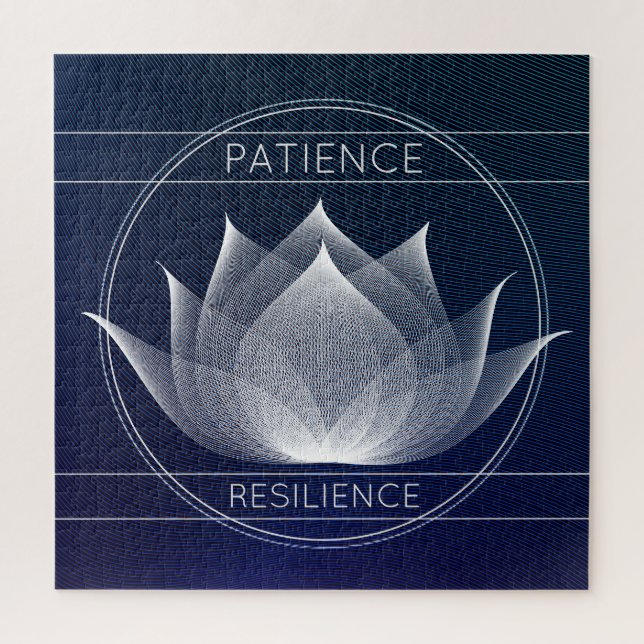 Navy Blue & White Lotus Patience Resilience Floral Jigsaw Puzzle (Vertical)