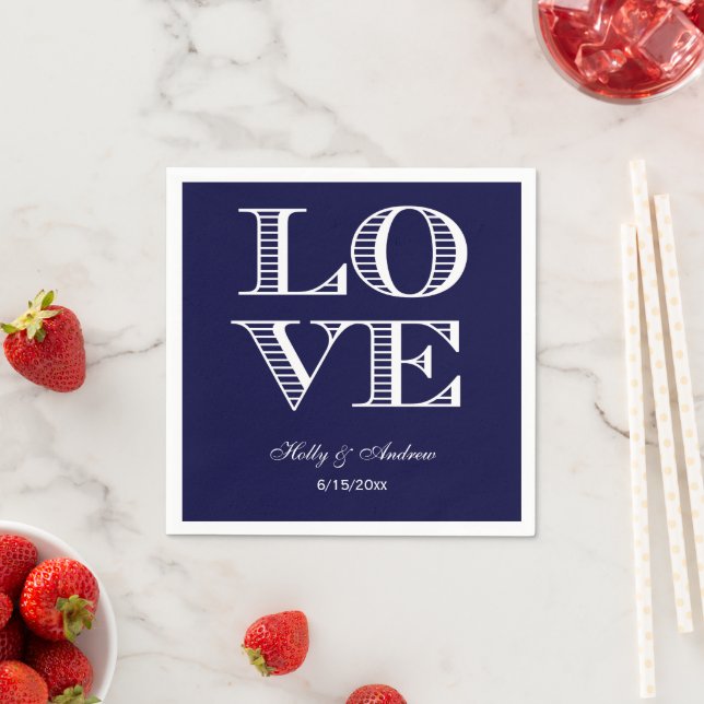 Navy Blue White LOVE Napkins (Insitu)