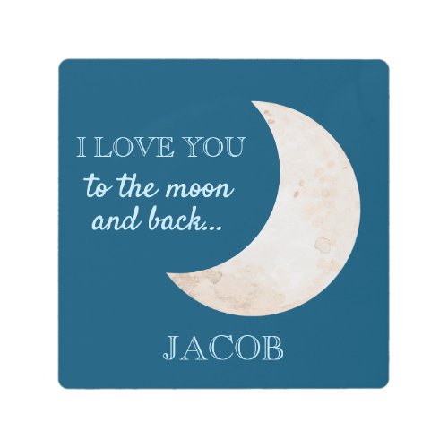 Navy Blue White Love You to the Moon Metal Print