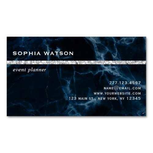 Navy Blue White Marble Business Card Magnet