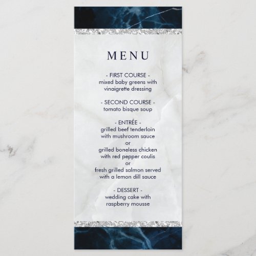 Navy Blue White Marble Wedding Menu