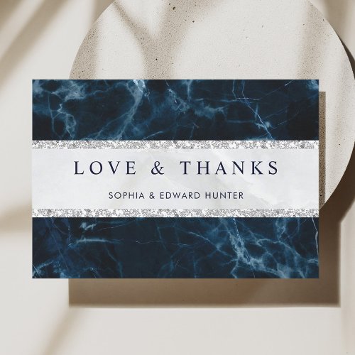 Navy Blue White Marble Wedding Thank You Card