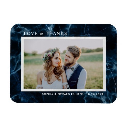 Navy Blue White Marble Wedding Thank You Magnet