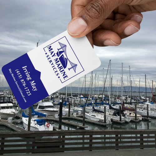 Navy Blue / White Marine Services Logo QR Code URL Business Card