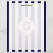 Navy Blue White Medium Stripe White Monogram Label (Front)