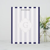 Navy Blue White Medium Stripe White Monogram Label (Standing Front)