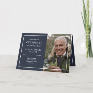 Navy Blue & White Minimal Celebrating Life Photo Invitation