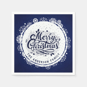 Navy Blue & White Minimal Elegant Merry Chirtsmas Napkins
