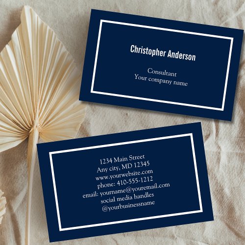  Navy Blue White Minimal Professional Corporate  Business Card