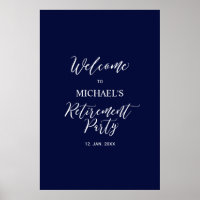 Navy Blue & White Minimal Retirement Party Welcome