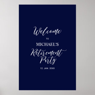 Navy Blue & White Minimal Retirement Party Welcome Poster