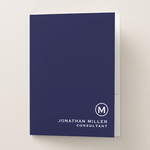 Navy Blue White Minimalist Classic Monogram  Pocket Folder