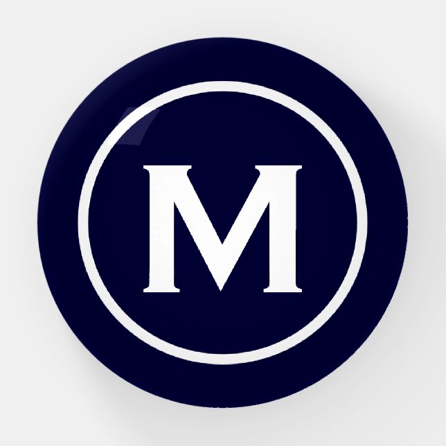 Navy Blue White Minimalist Monogram Initial  Paperweight (Front)