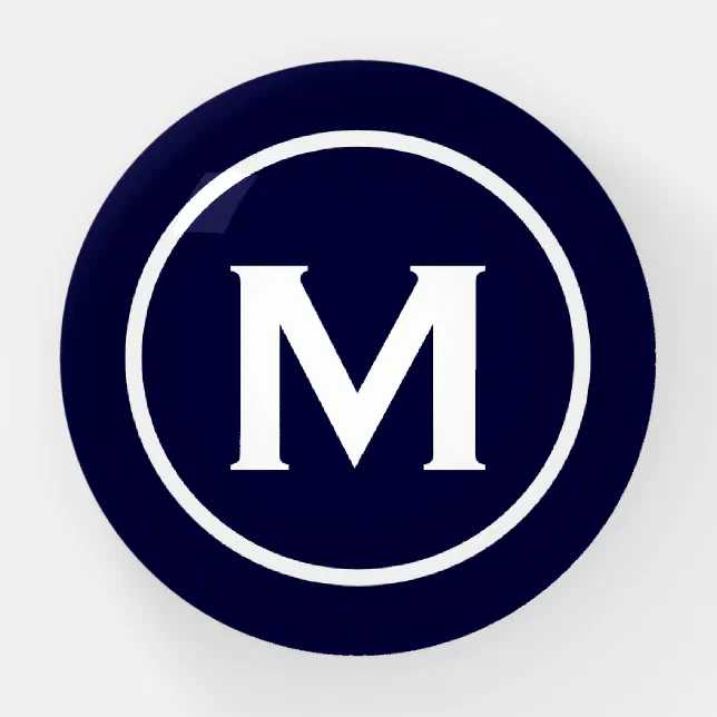 Blue Simple Monogram Navy Blue White Minimalist Monogram Initial Paperweight | Zazzle