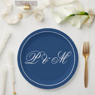 Navy Blue & White Minimalist Nautical Wedding Paper Plates