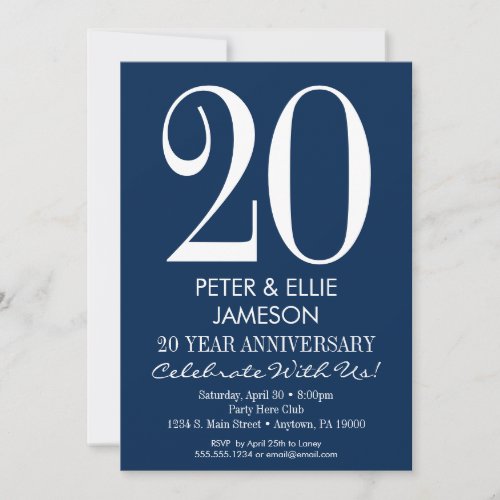 Navy Blue White Modern Anniversary Invitations