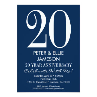 Navy Blue White Modern Anniversary Invitations