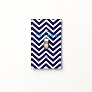 Navy Blue White Modern Chevron Light Switch Cover