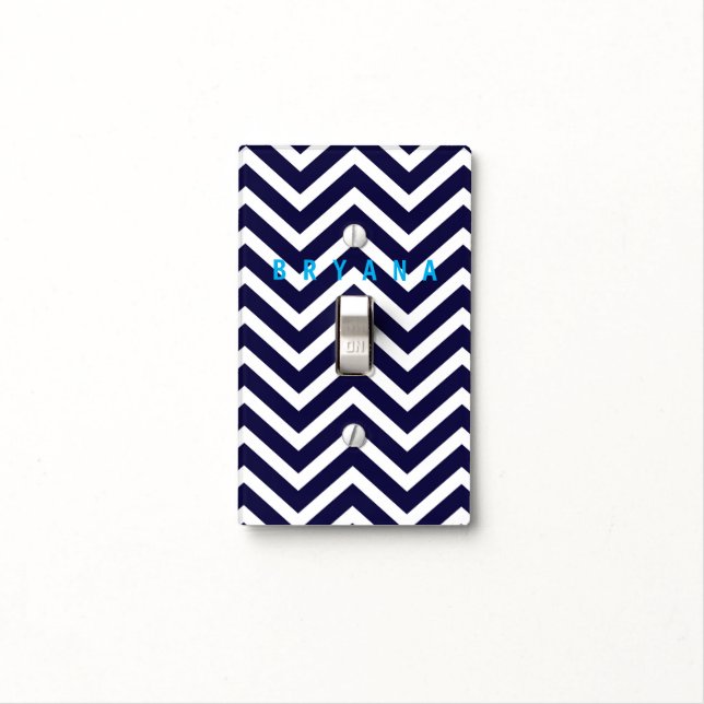 Navy Blue White Modern Chevron Light Switch Cover (In Situ)
