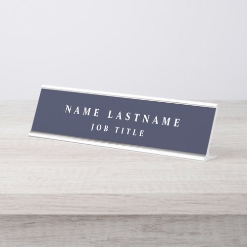 Navy Blue White Modern Elegant Professional Classy Desk Name Plate