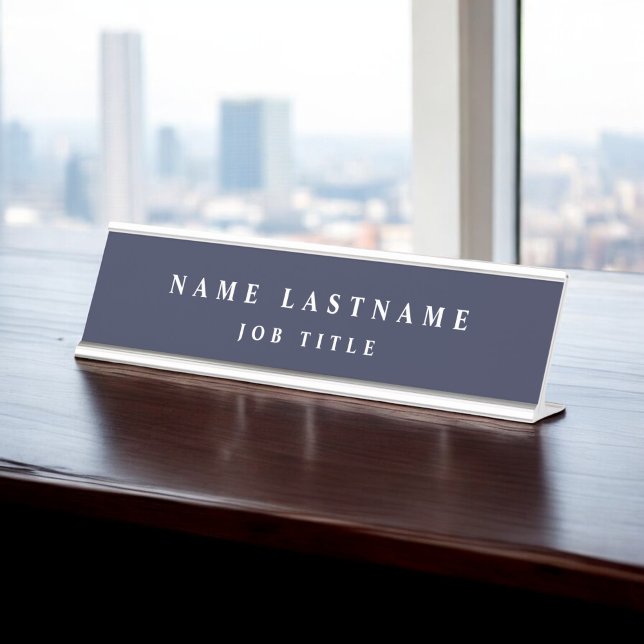 Navy Blue White Modern Elegant Professional Classy Desk Name Plate (Creator Uploaded)