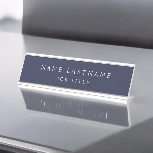 Navy Blue White Modern Elegant Professional Classy Desk Name Plate