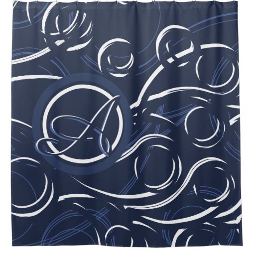 Navy Blue And White Modern Monogrammed Swirls Shower Curtain Zazzle