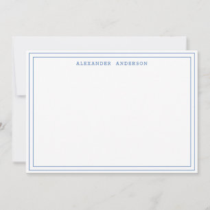Navy Blue White Modern Professional Double Border Note Card