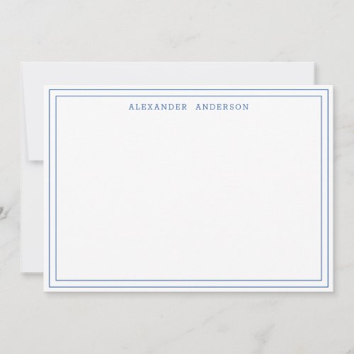 Navy Blue White Modern Professional Double Border Note Card