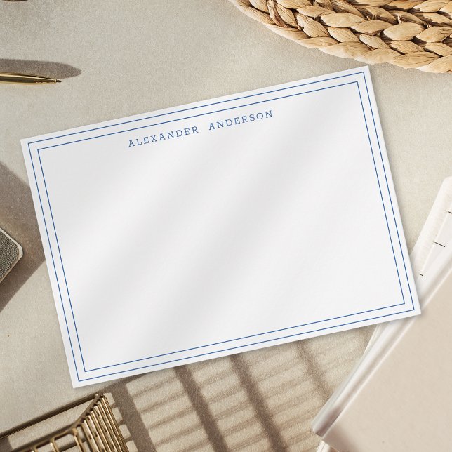 Navy Blue White Modern Professional Double Border Note Card (Creator Uploaded)