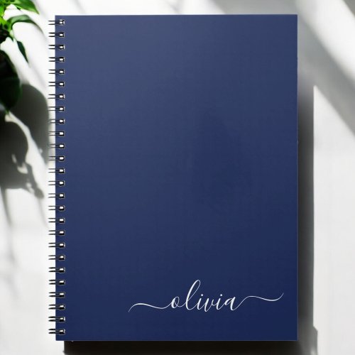 Navy Blue White Modern Script Girly Monogram Name