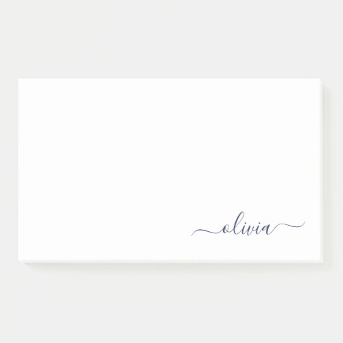 Navy Blue White Modern Script Girly Monogram Name Post_it Notes