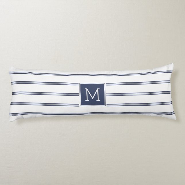 Navy-Blue & White Modern Stripes Body Pillow (Back)