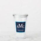 Navy Blue & White Monogram Acrylic Tumbler