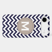 Navy Blue White Monogram Chevron Pattern Case-Mate iPhone Case (Back (Horizontal))