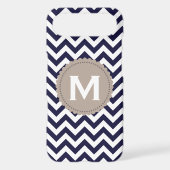 Navy Blue White Monogram Chevron Pattern Case-Mate iPhone Case (Back)