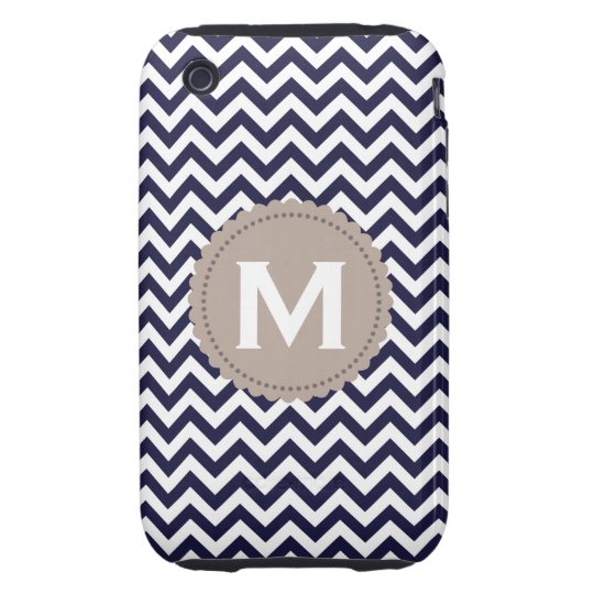 Navy Blue White Monogram Chevron Pattern Tough iPhone 3 Cover