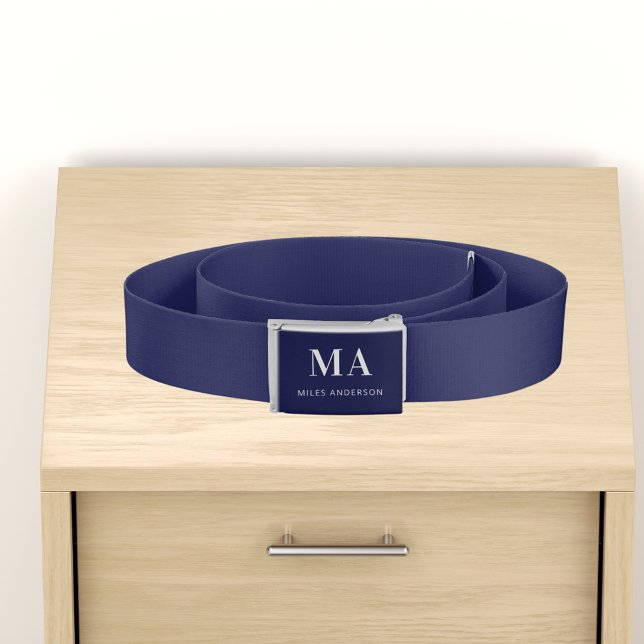 Navy blue white monogram initails name minimalist belt (Creator Uploaded)