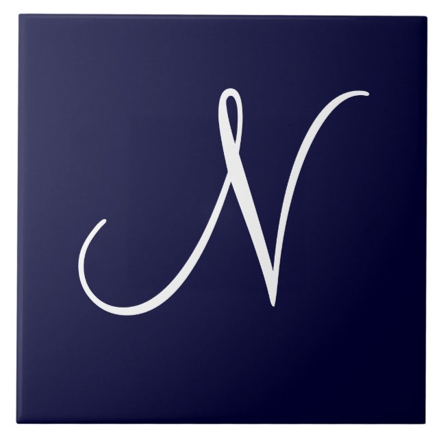 Navy Blue & White Monogram Initial N Ceramic Tile (Front)