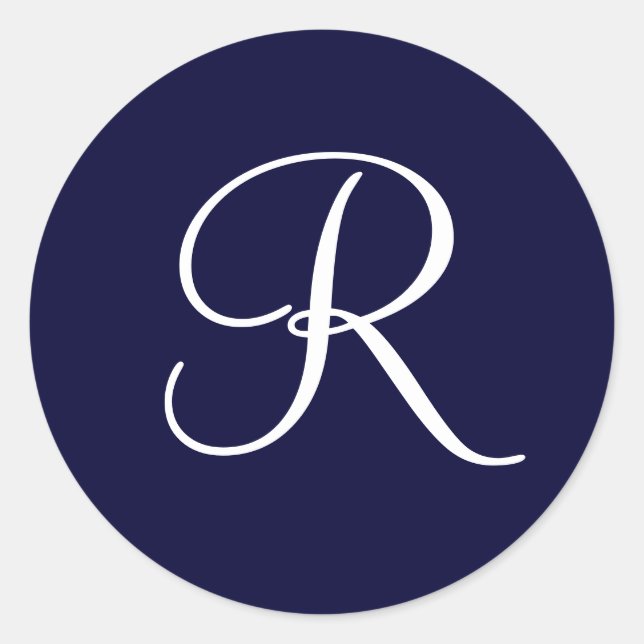 Navy Blue & White Monogram Initial R Classic Round Sticker (Front)