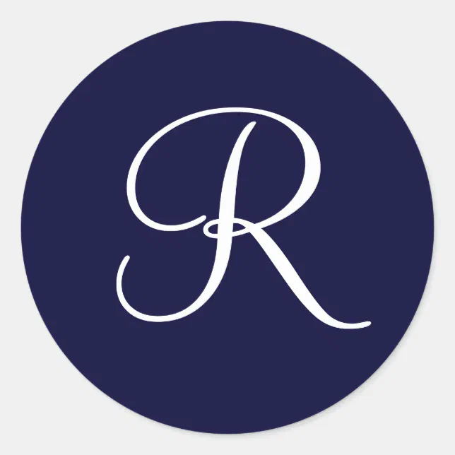 Navy Blue & White Monogram Initial R Classic Round Sticker | Zazzle
