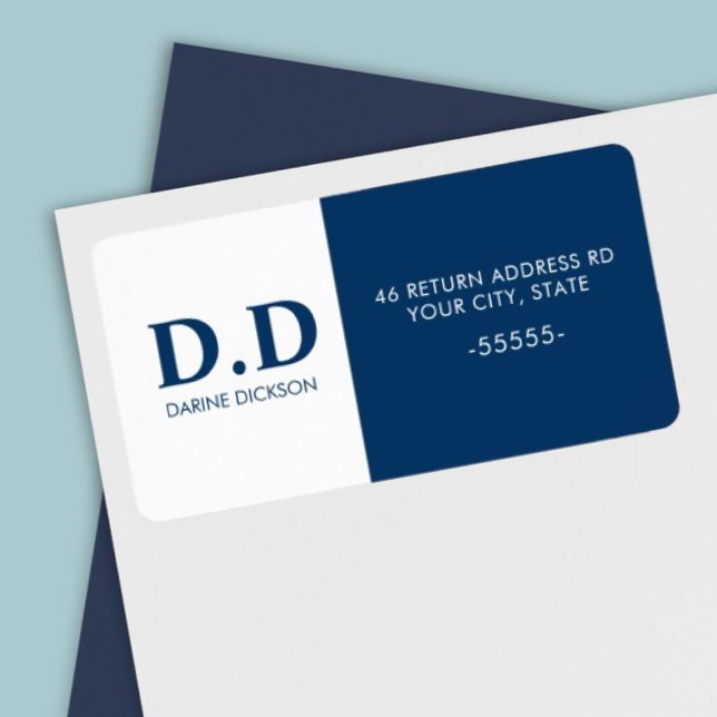 Navy Blue & White Monogram Initial Return Address Label (Creator Uploaded)