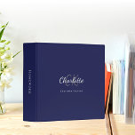 Navy blue white monogram initials name 3 ring binder<br><div class="desc">A chic navy blue background. Personalize and add your first name,  monogram initials,  letters and full name. 
Spine: add a text. White text.</div>