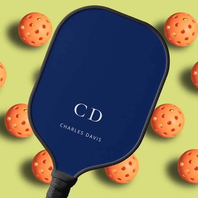 Navy blue white monogram initials name carbon fiber pickleball paddle  (Creator Uploaded)