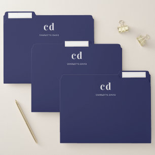 Navy blue white monogram initials name file folder