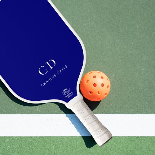 Navy blue white monogram initials name pickleball paddle