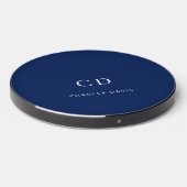 Navy blue white monogram initials name wireless charger  (Front 2)